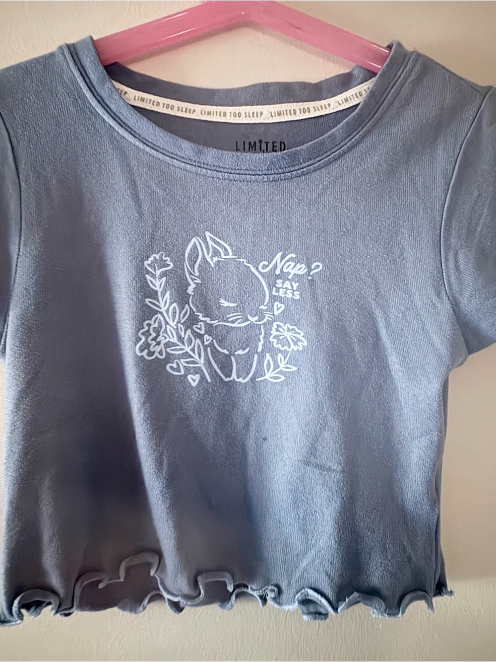 Limited Too Blue Short Sleeve Pajama Top with Kitten Graphic
